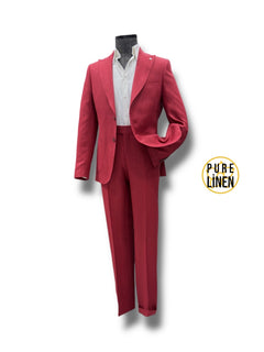 Standard Fit Bag Pocket Red Raw Linen Suit