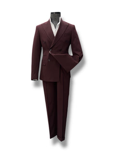 Slim Fit Likralı Çift Yırtmaç Kruvaze Bordo Form Takım Elbise