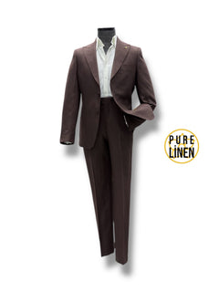 Standard Fit Bag Pocket Dark Brown Raw Linen Suit