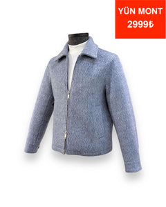 Standart Fit Yün Karışımlı Mavi Kısa Alpaca Mont