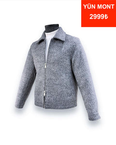Standart Fit Yün Karışımlı Gri Kısa Alpaca Mont