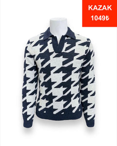 Standard Fit Collar Houndstooth Navy Pattern Men's Hampton Sweater
