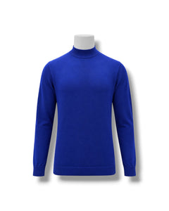 Slim Fit Cotton Acrylic Semi-Turtleneck Navy Blue Knit Sweater