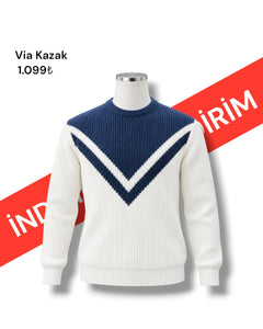 Standard Fit Thick Knit Sailor Style Navy Blue Men's Via Sweater