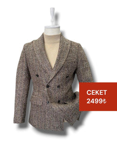 Slim Fit Thick Cashmere Double-Breasted Beige Silver Jacket | Sale
