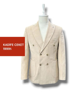 Velluto Beige Double-Breasted Velvet Fabric Jacket with Patch Pockets (Sale Price)