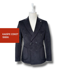 Velluto Black Double-Breasted Velvet Fabric Jacket with Patch Pockets (Discounted Price)
