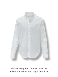 White Comfort Fit Hidden Button Cotton Lucca Shirt