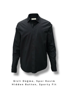 Black Comfort Fit Hidden Button Cotton Lucca Shirt