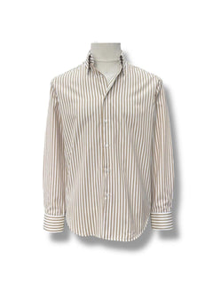 Slim Fit Button-Down Collar Cotton Blend Beige Veyra Shirt