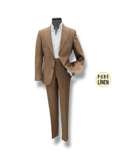Standard Fit Bag Pocket Brown Raw Linen Suit