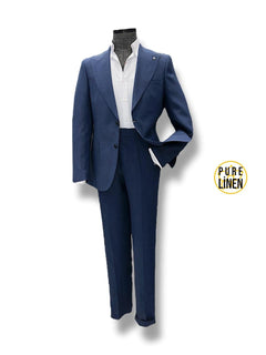 Standard Fit Patch Pocket Navy Blue Raw Linen Suit