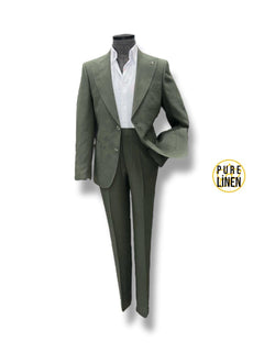 Standard Fit Bag Pocket Khaki Raw Linen Suit