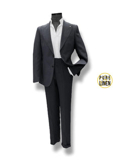 Standard Fit Bag Pocket Black Raw Linen Suit