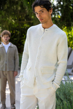 Slim Fit Buttoned White Mielo Cardigan