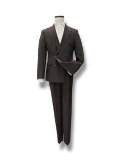 Regular Fit Double-Breasted Shadow Striped Brown Suit