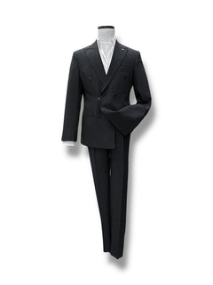 Regular Fit Double-Breasted Shadow Striped Black Suit