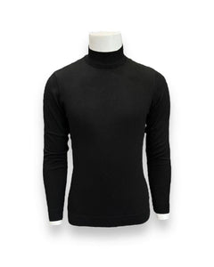 Slim Fit Pamuk Akrilik Yarım Boğazlı Siyah Triko