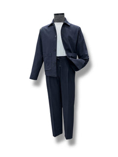 Navy Blue Standard Fit Striped Wool Guilio Jacket