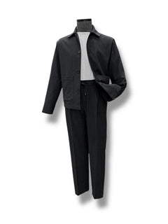 Black Standard Fit Striped Wool Guilio Jacket