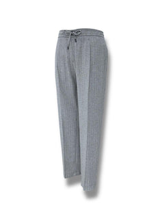Grey Slim Fit Striped Jogger Wool Pants