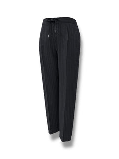 Siyah Slim Fit Çizgili Jogger Yün Pantolon