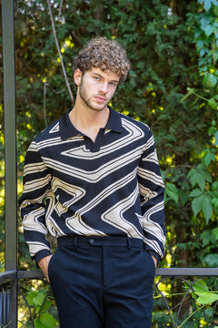 Siyah Standart Fit Zebra Desen Triko