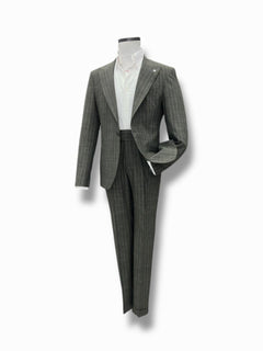 Slim Fit Çizgili Yeşil Lord Takım Elbise