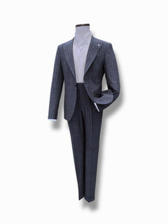Slim Fit Çizgili Lacivert Lord Takım Elbise
