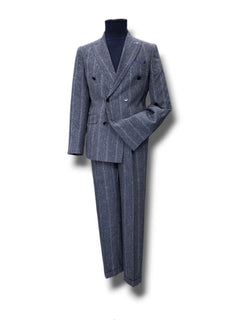 Regular Fit Tweed Textured Navy Lordshire Double-Breasted Suit