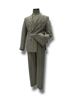 Regular Fit Tweed Textured Khaki Lordshire Double-Breasted Suit