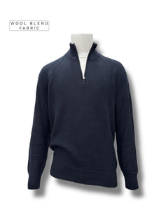 Slim Fit Yün Karışımlı Lacivert Roux Fermuarlı Triko