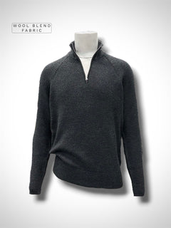 Slim Fit Yün Karışımlı Antrasit Roux Fermuarlı Triko
