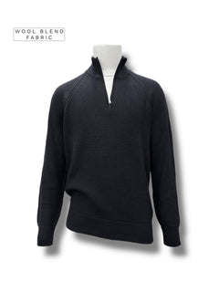 Slim Fit Yün Karışımlı Siyah Roux Fermuarlı Triko