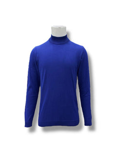 Slim Fit Pamuk Akrilik Yarım Boğazlı Saks Mavi Triko